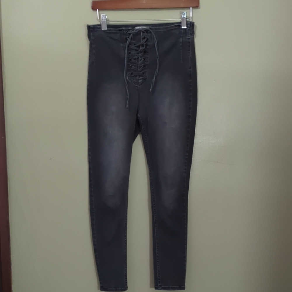 Women's Black Lace-Up Jeans